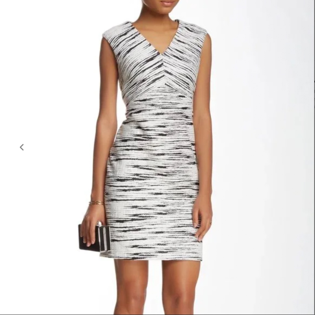 Vince Camuto Linear Jacquard Cap Sleeve Dress, Black, Size 2 (Nwt)